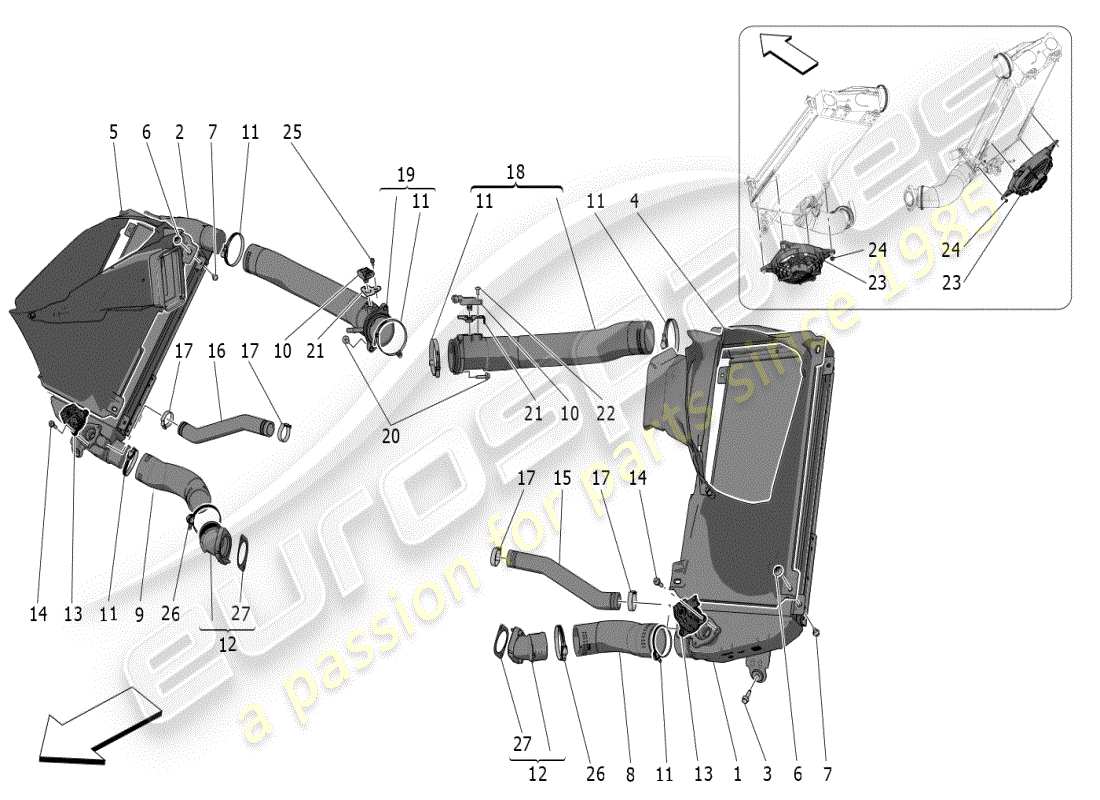 maserati mc20 (2024) système de refroidissement intermédiaire schéma des pièces