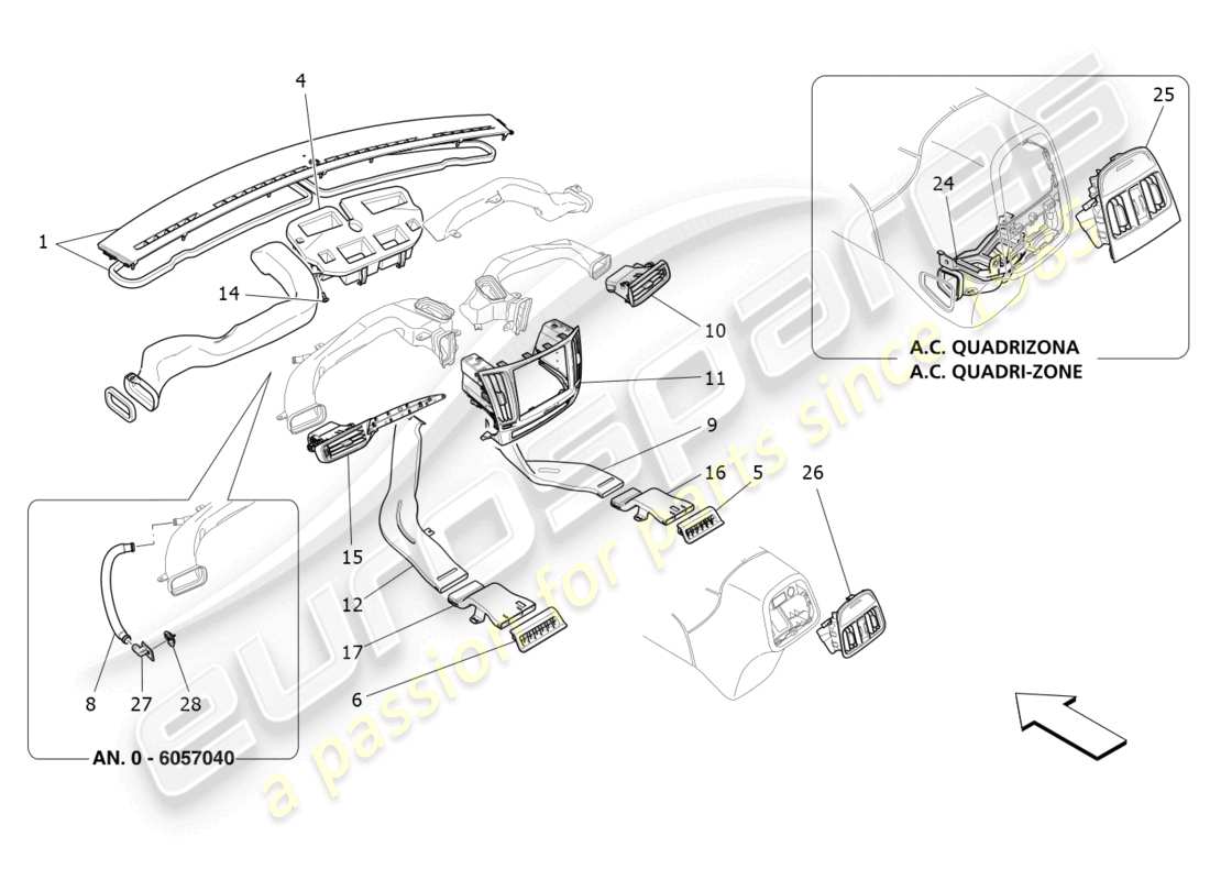 maserati levante (2020) unité de climatisation : diffusion schéma des pièces