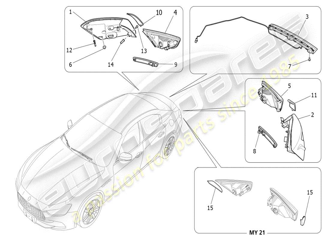 maserati ghibli (2019) diagramme des pièces des groupes de feux arrière