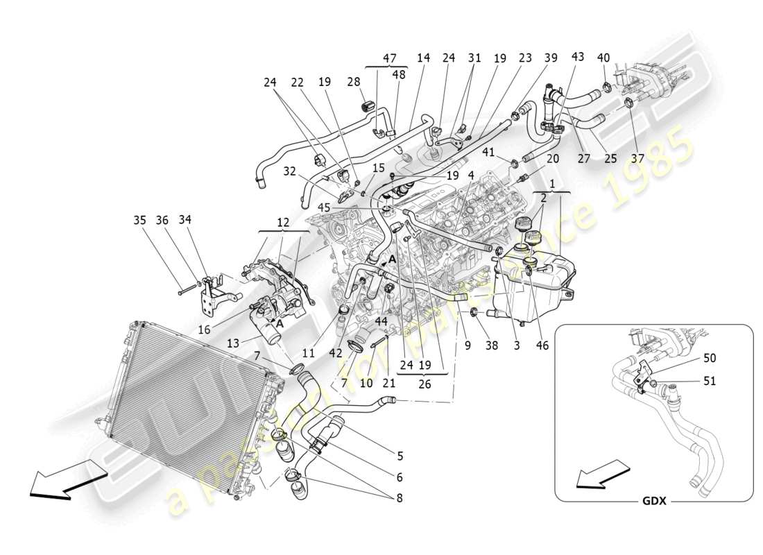 maserati ghibli fragment (2022) système de refroidissement : diagramme de pièces nourice et lignes
