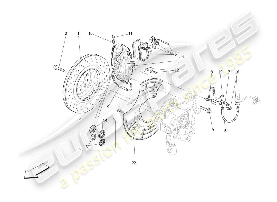 maserati levante modena (2022) schéma des pièces des dispositifs de freinage sur les roues arrière