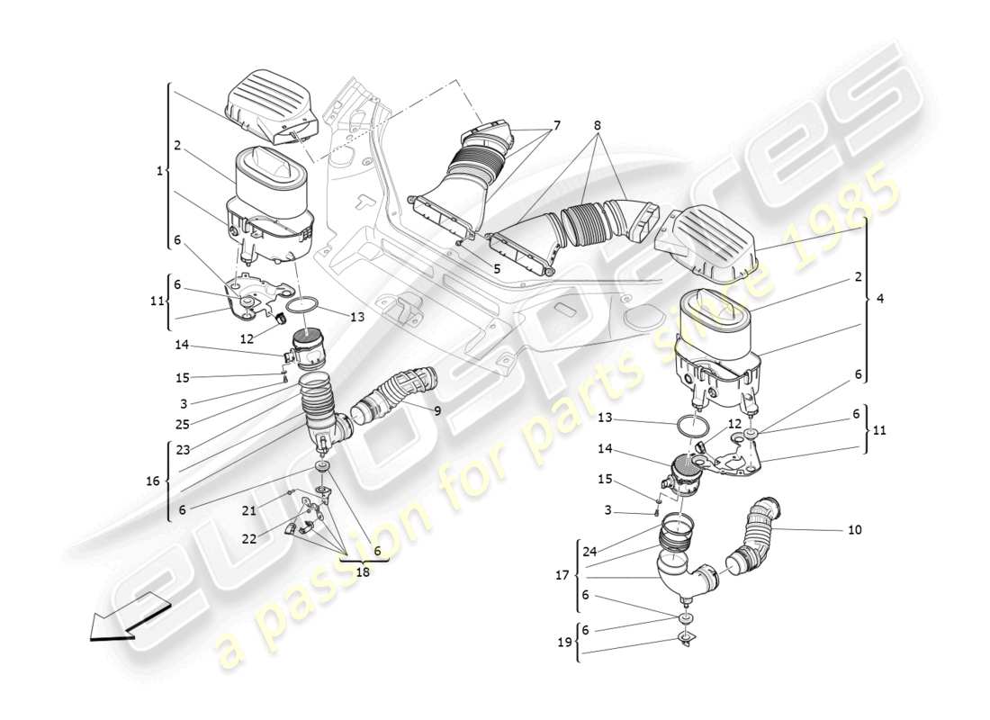 maserati levante modena (2022) schéma des pièces du filtre à air, de l'admission d'air et des conduits