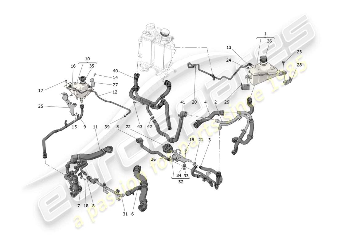 maserati grecale trofeo (2023) système de refroidissement : nourrice et lignes schéma des pièces