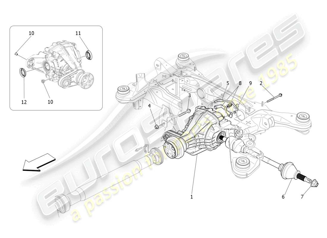 maserati levante modena (2022) schéma des pièces du différentiel et des arbres d'essieu arrière