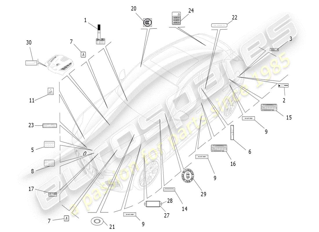 maserati grecale modena (2023) diagramme de pièces d'autocollants et d'étiquettes