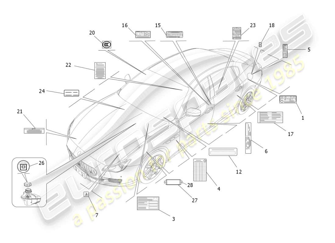 maserati quattroporte (2018) diagramme de pièces d'autocollants et d'étiquettes