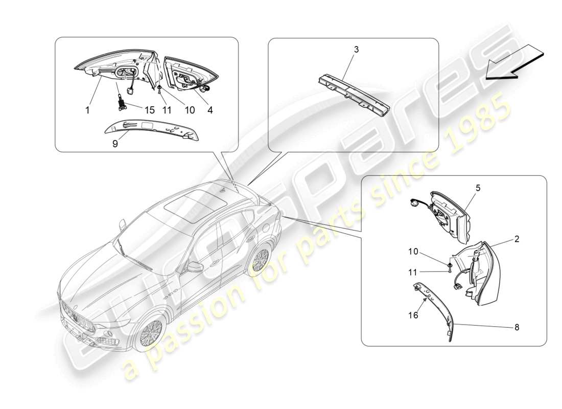 maserati levante (2017) diagramme des pièces des groupes de feux arrière