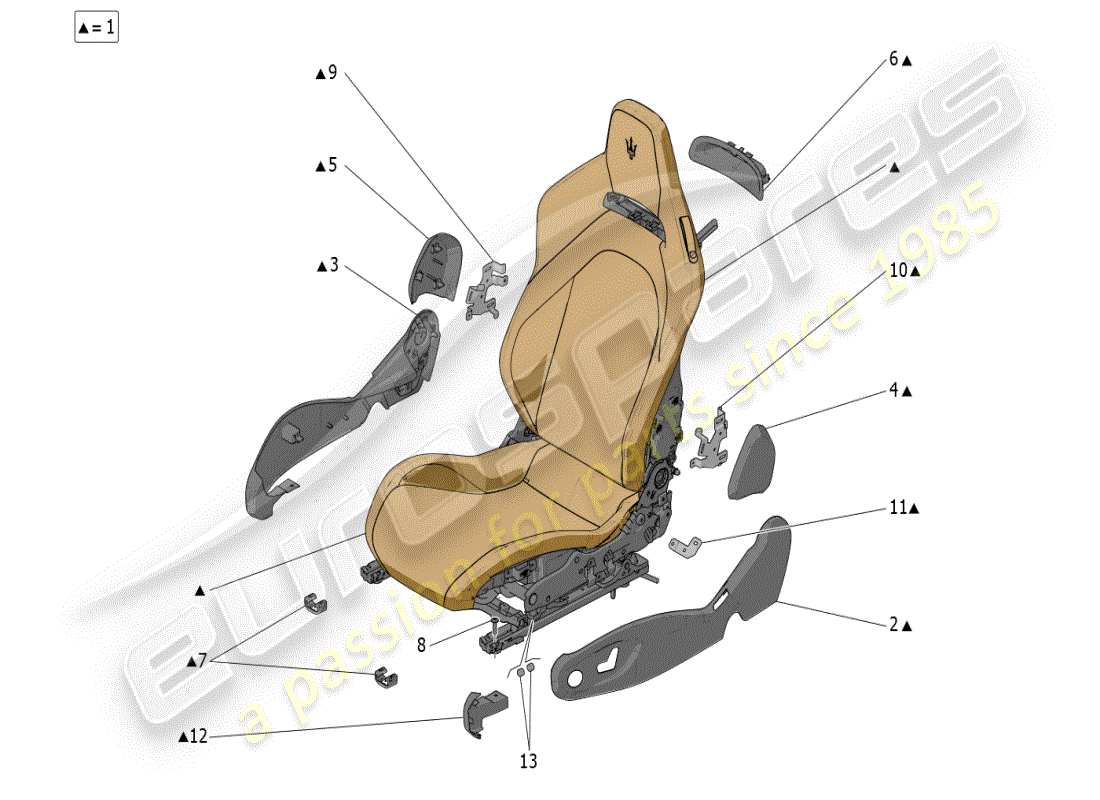 maserati mc20 (2024) sièges : panneaux de garniture schéma des pièces