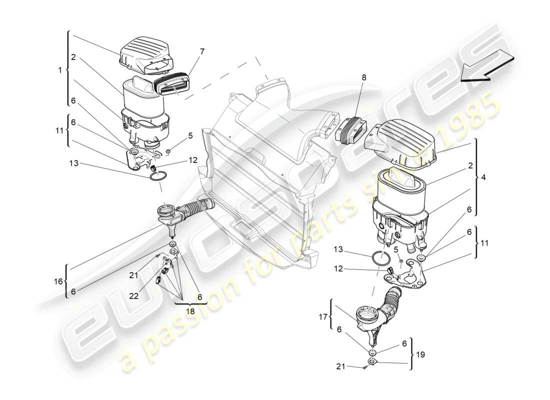 maserati ghibli fragment (2022) schéma des pièces du filtre à air, de l'admission d'air et des conduits