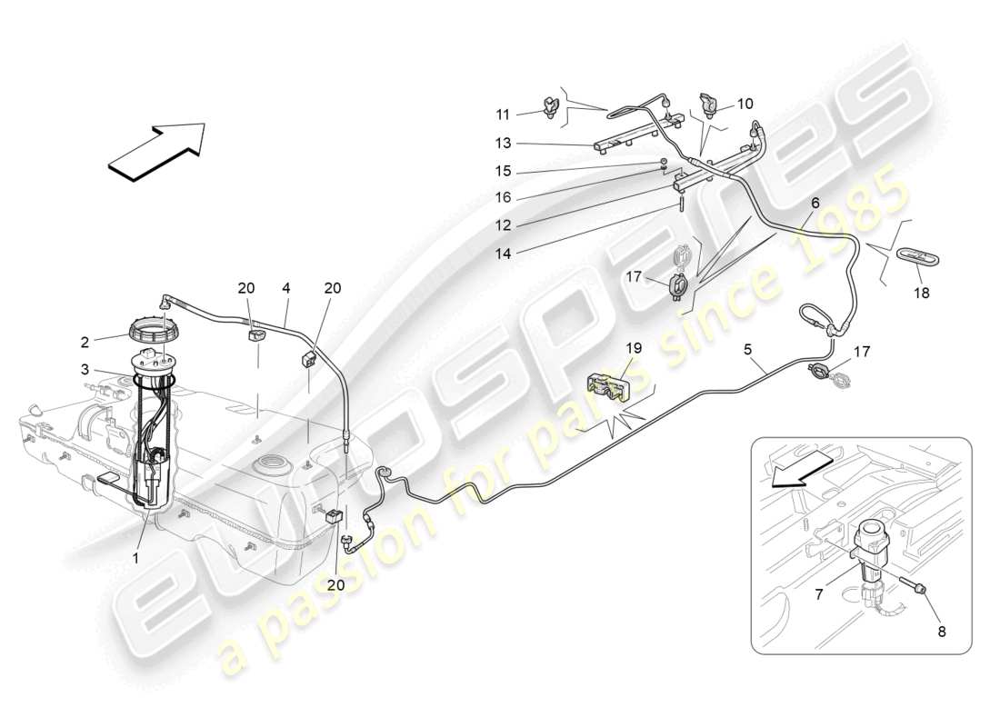 maserati grancabrio mc (2013) schéma des pièces des pompes à carburant et des conduites de connexion