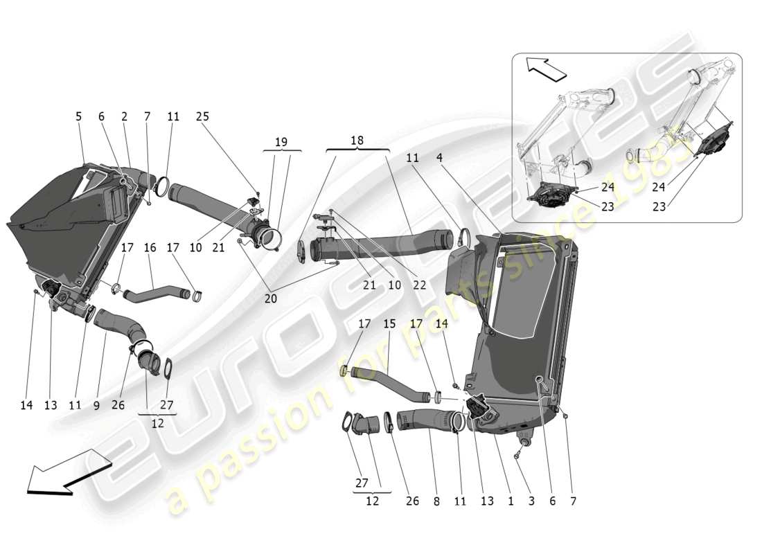maserati mc20 (2023) système de refroidissement intermédiaire schéma des pièces