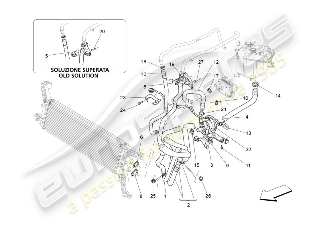 maserati levante (2020) système de refroidissement : diagramme de pièces nourice et lignes