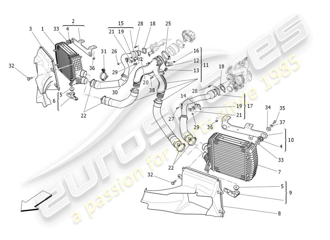 maserati ghibli fragment (2022) système de refroidissement intermédiaire schéma des pièces
