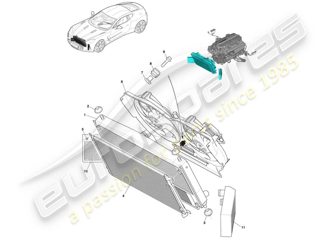 aston martin one-77 (2011) assemblage de radiateur schéma des pièces