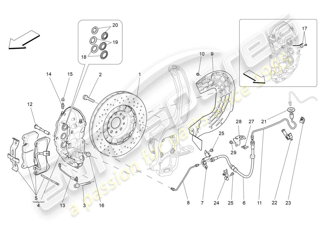 maserati levante gt (2022) dispositifs de freinage sur les roues avant schéma des pièces