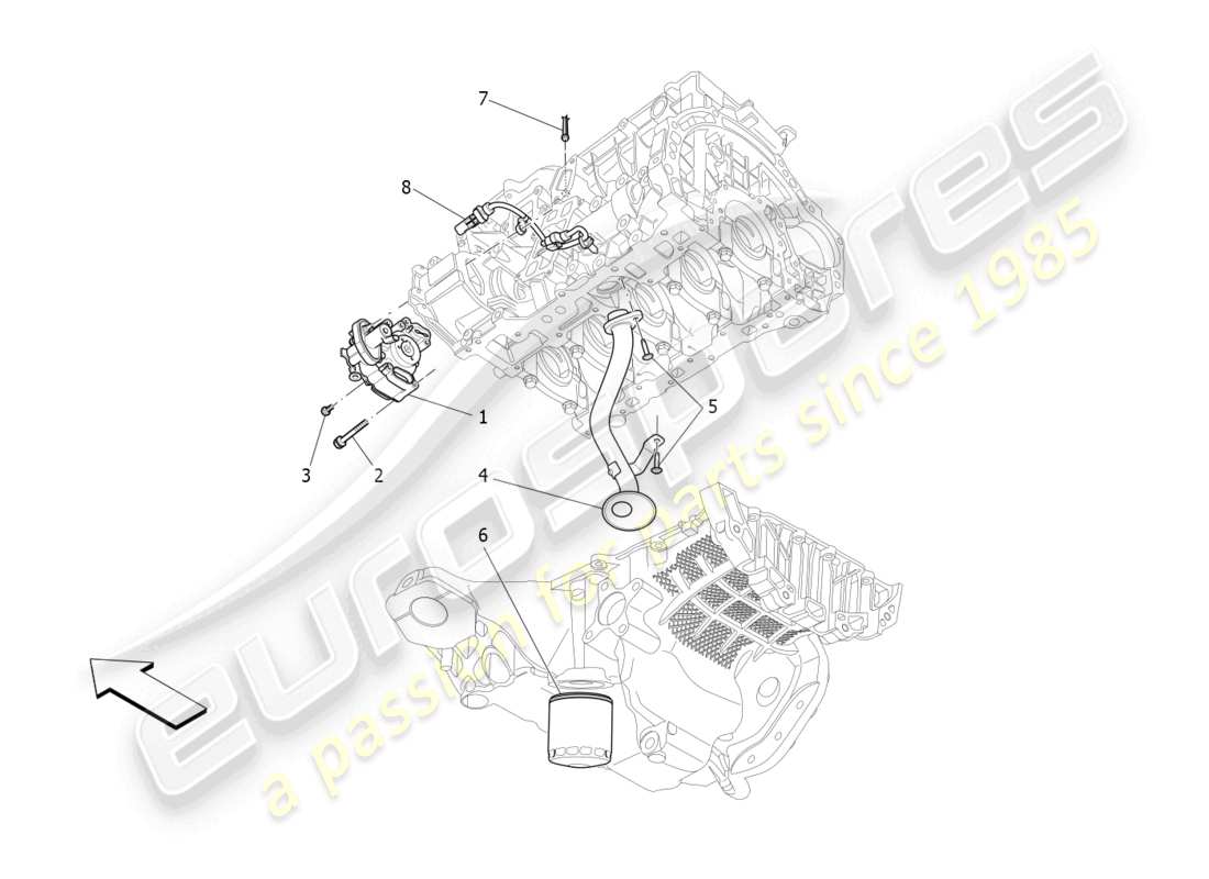 maserati levante gt (2022) système de lubrification : diagramme des pièces de la pompe et du filtre