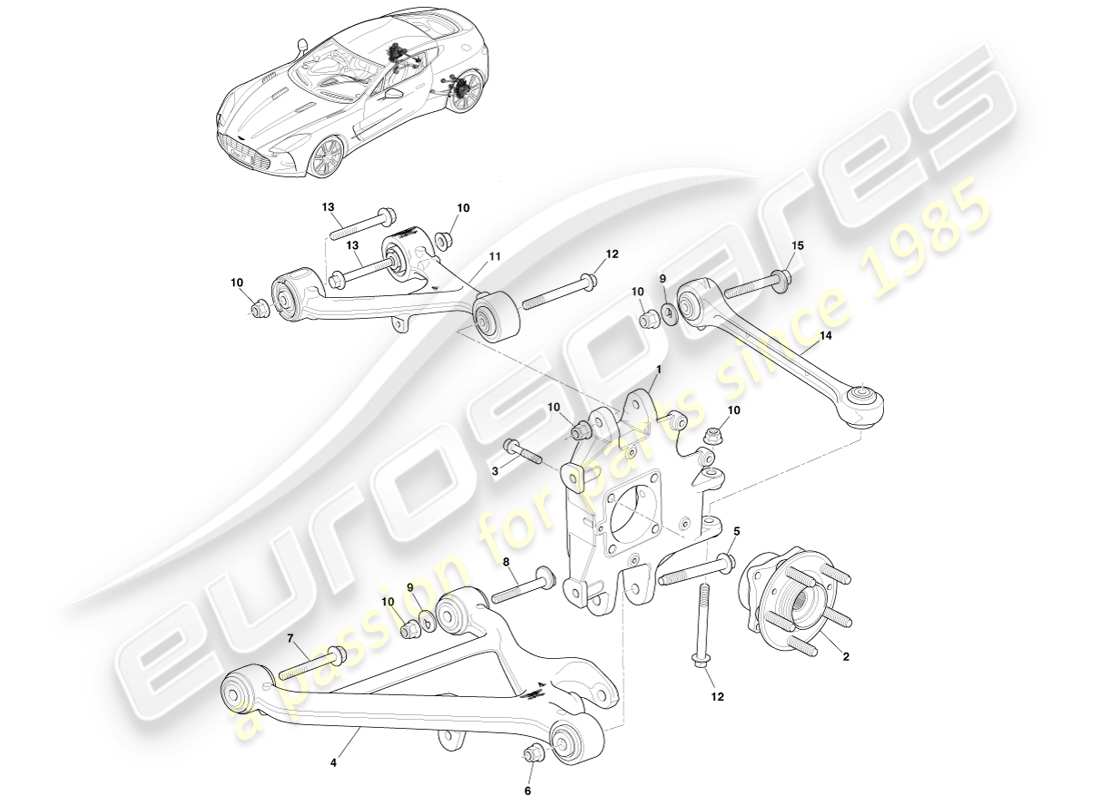 aston martin one-77 (2011) ensemble de suspension arrière schéma des pièces