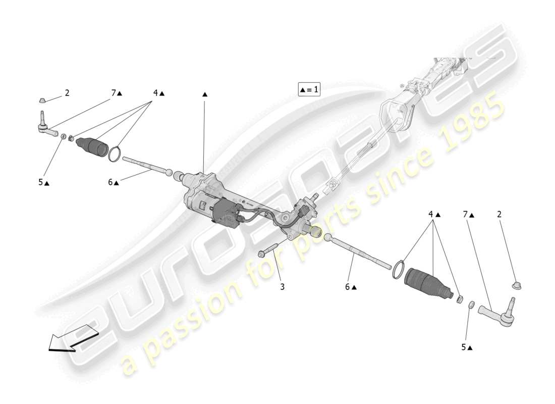 maserati grecale gt (2023) unité complète de crémaillère de direction schéma des pièces