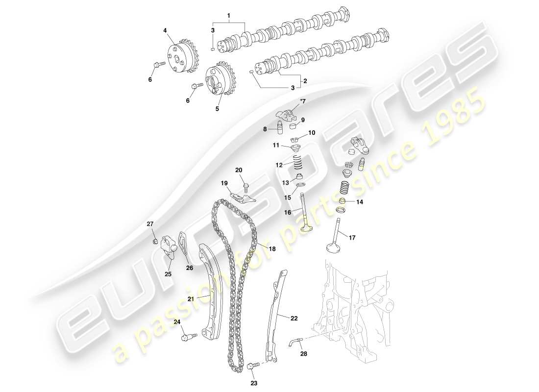 aston martin cygnet (2012) diagramme des pièces des arbres à cames et des soupapes