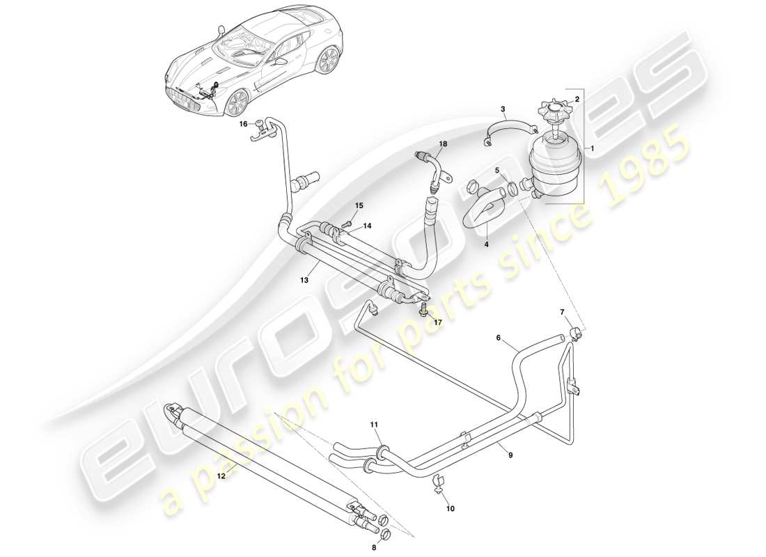 aston martin one-77 (2011) refroidisseur, tuyaux et réservoir, diagramme de pièces rhd