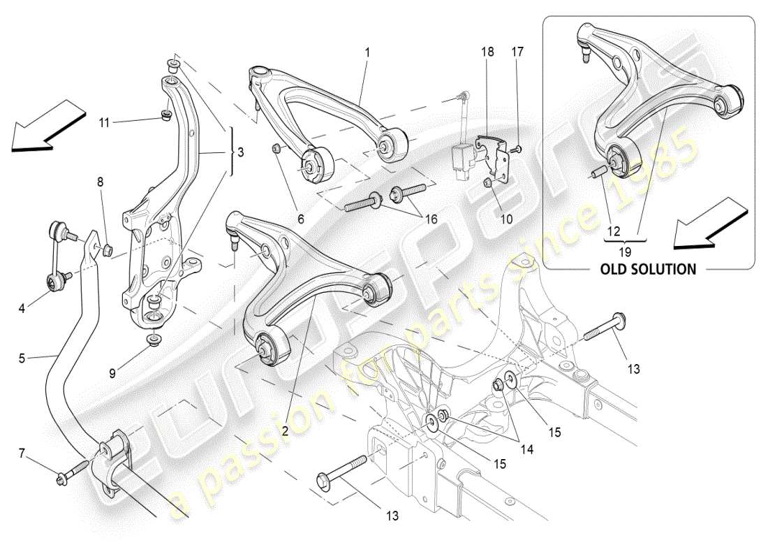 maserati ghibli (2019) schéma des pièces de la suspension avant