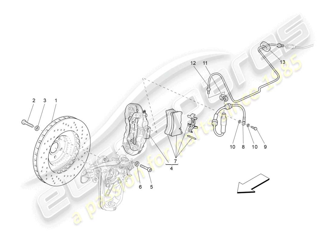 maserati grancabrio mc (2013) schéma des pièces des dispositifs de freinage sur les roues avant