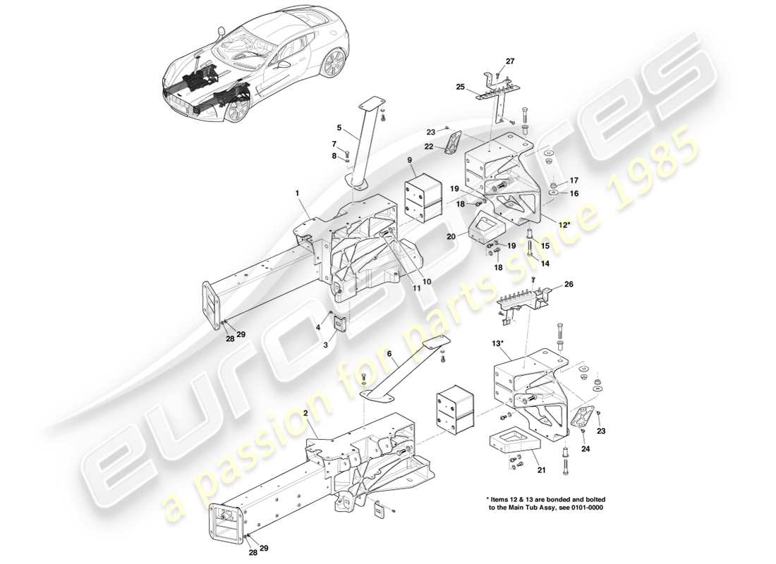 aston martin one-77 (2011) diagramme des pièces de la structure avant