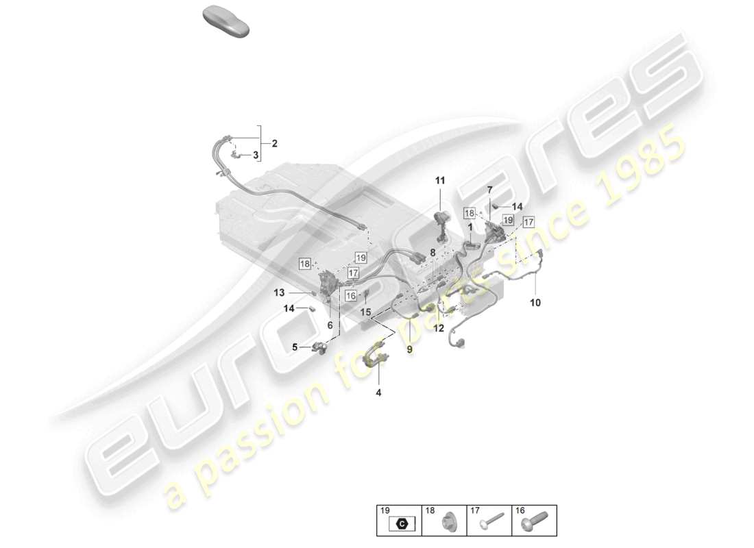 un schéma de pièces du catalogue de pièces porsche 2021 (taycan 9j1-1)