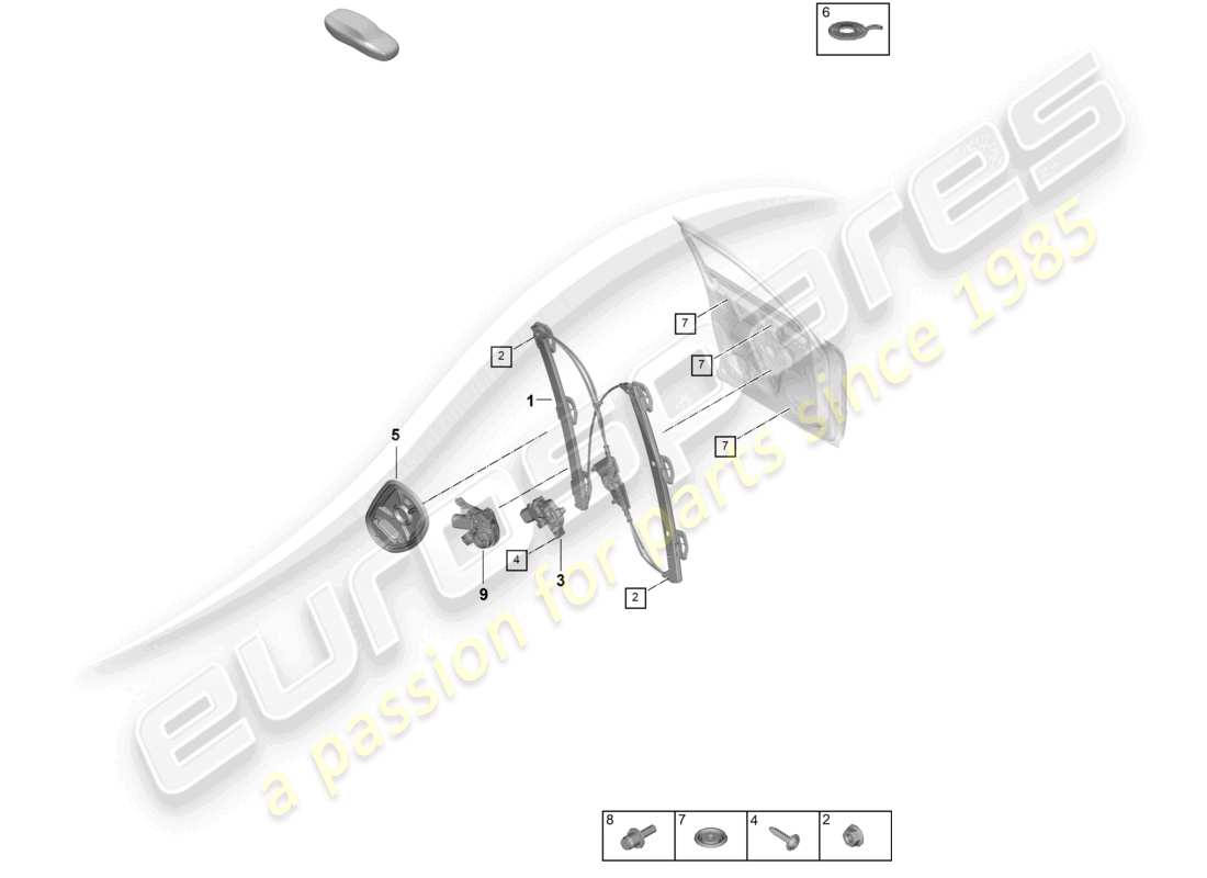 porsche 2026 (cayenne e3 pa) schéma des pièces du support de lève-vitre avant du coupé