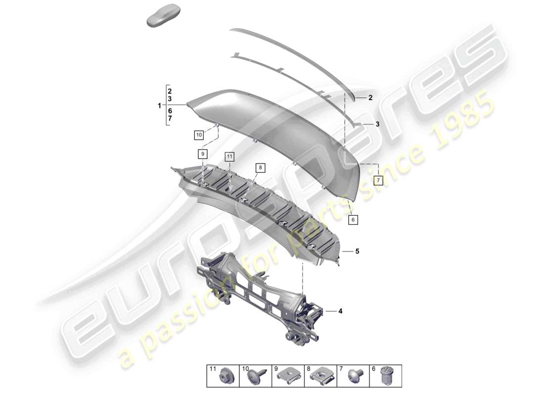 porsche 2022 (718 boxster spyder) spoiler arrière schéma des pièces