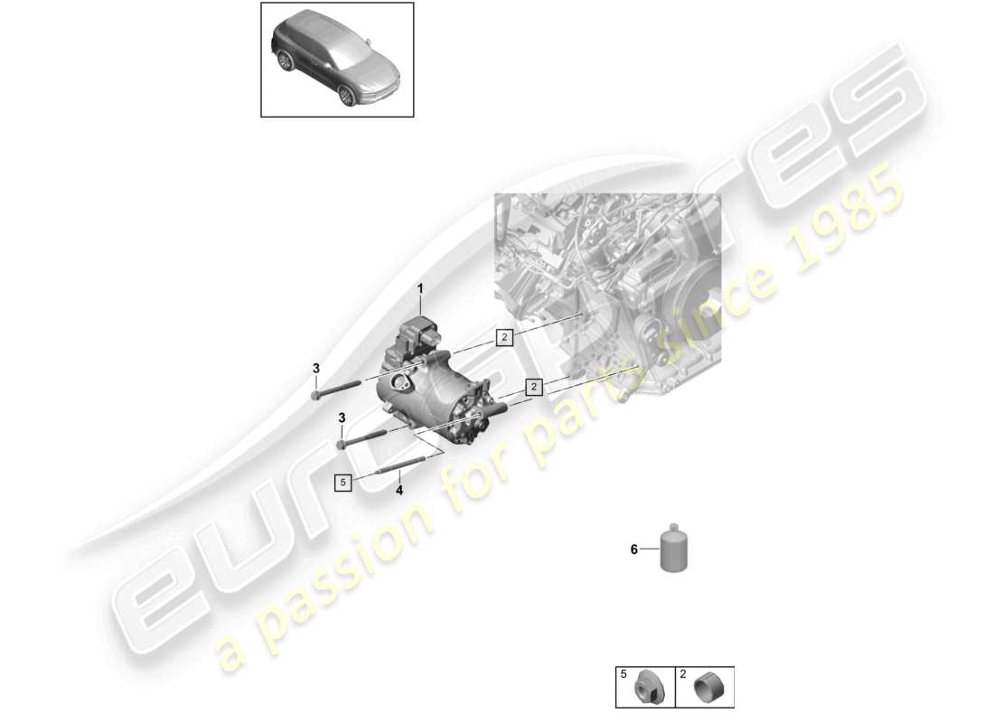 porsche 2021 (cayenne e3 9ya/9yb) compresseur de climatisation pour véhicules à propulsion hybride schéma des pièces