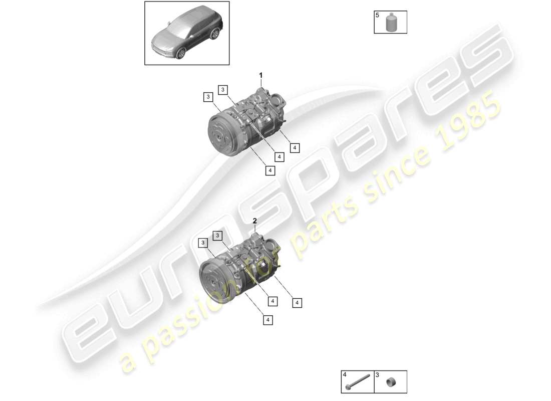 porsche 2021 (cayenne e3 9ya/9yb) schéma des pièces du compresseur de climatisation r134a