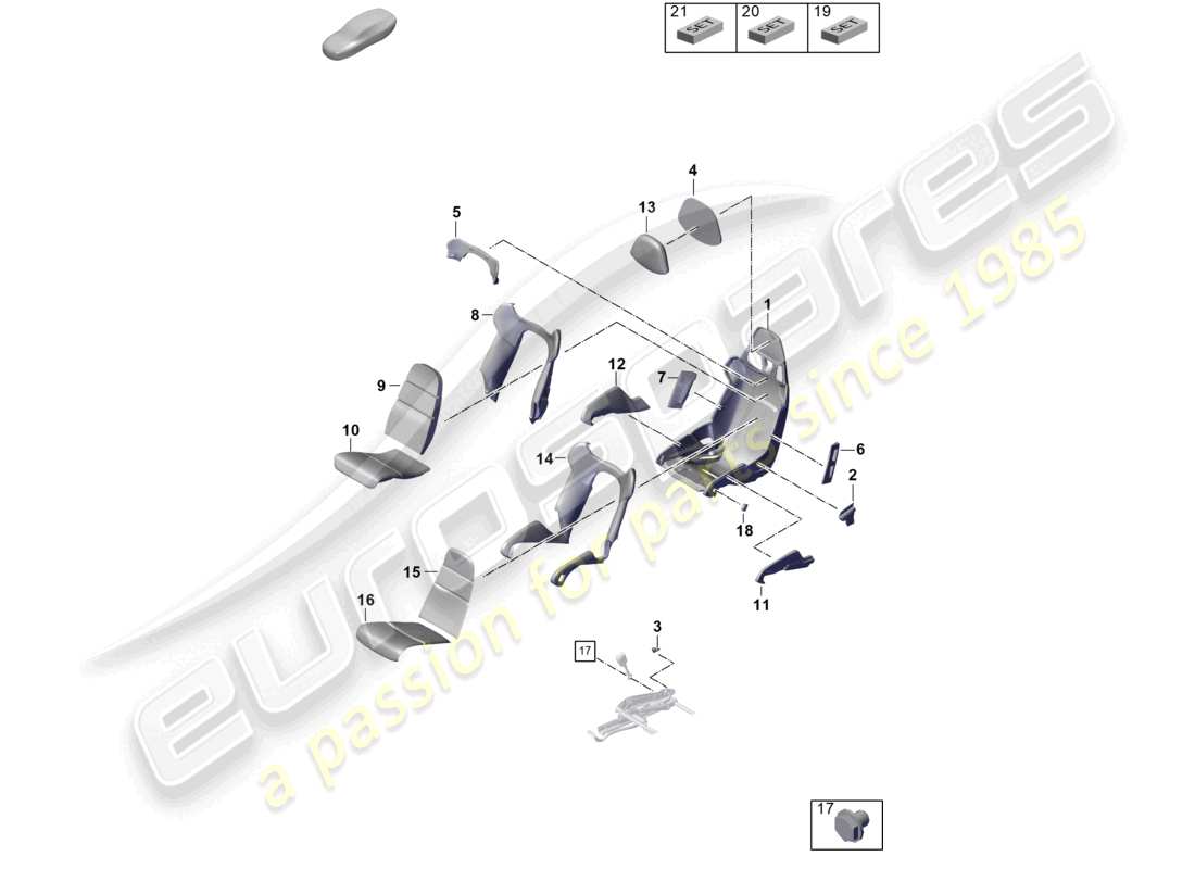 porsche 2026 (992-2 gt3) siège baquet cadre de siège housses de siège partie en mousse diagramme des pièces