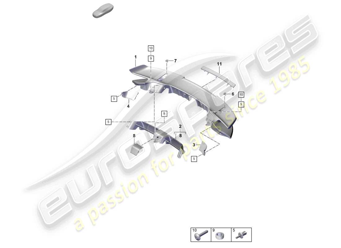 porsche 2022 (992-1 turbo / s) spoiler arrière partie inférieure schéma des pièces