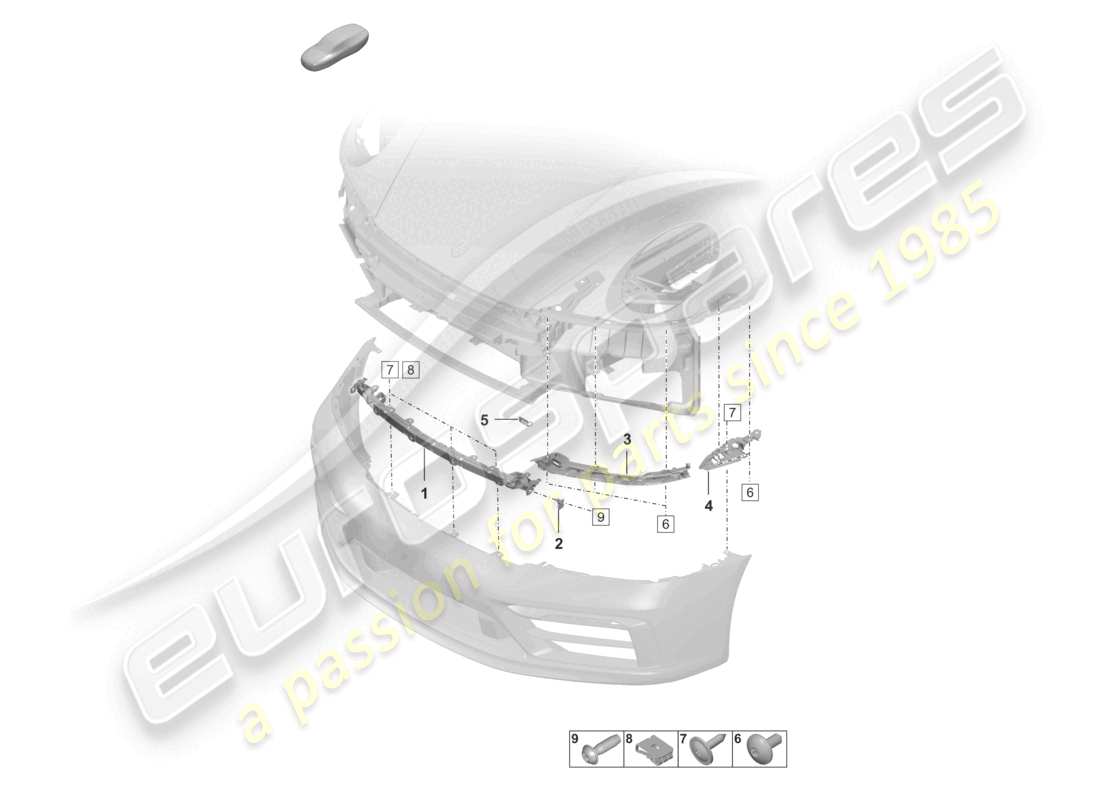porsche 2022 (992-1) schéma des pièces du pack sport design des fixations du pare-chocs avant