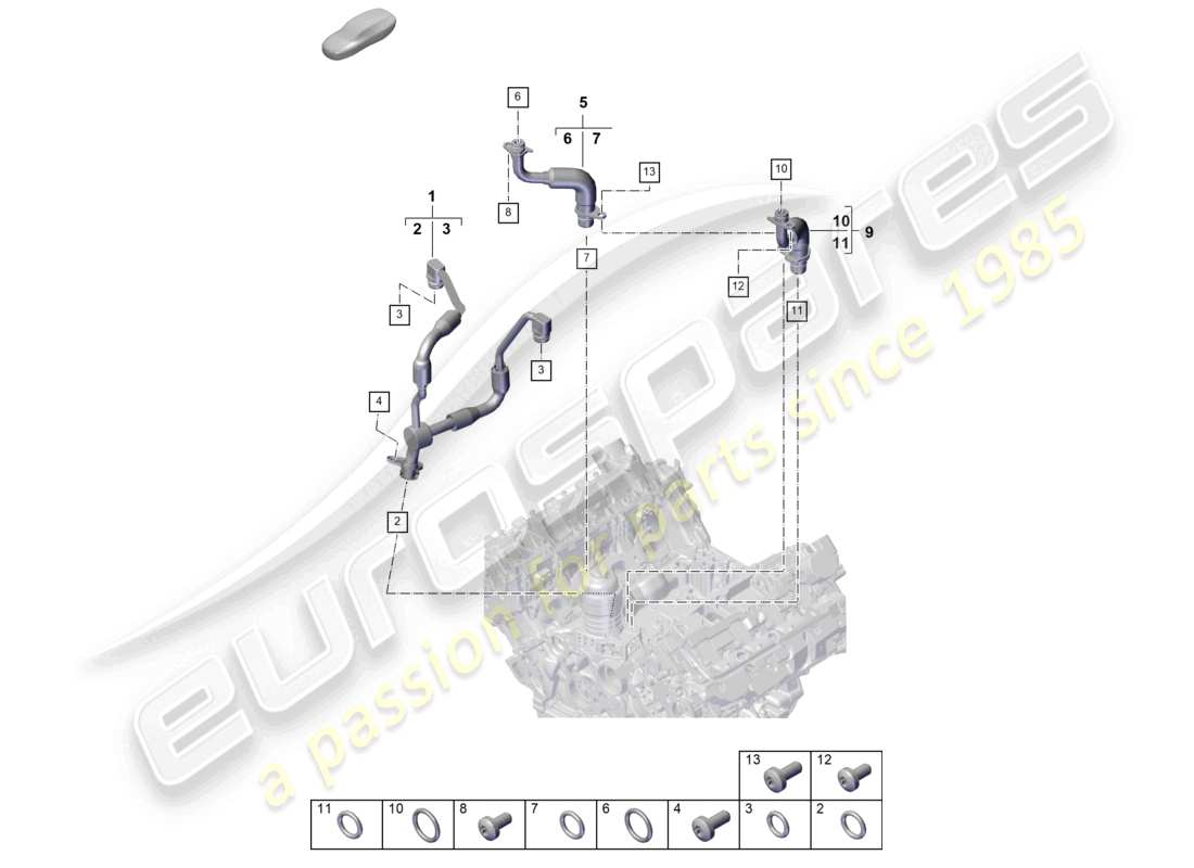 porsche 2025 (cayenne e3 pa) schéma des pièces de la conduite de pression d'huile pour turbocompresseur à gaz d'échappement