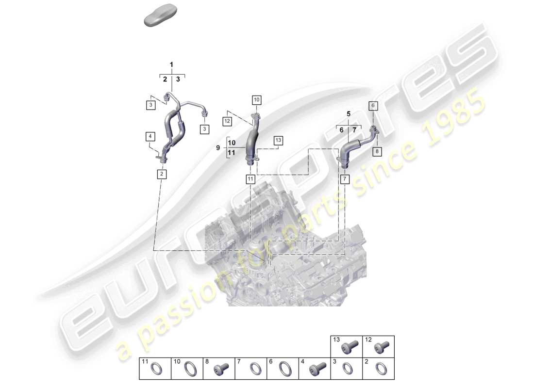 porsche 2025 (cayenne e3 pa) schéma des pièces de la conduite de pression d'huile pour turbocompresseur à gaz d'échappement