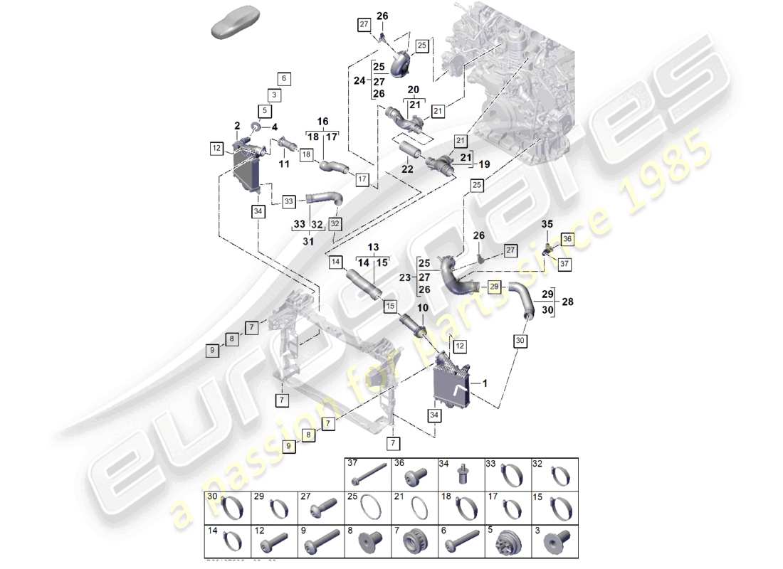 porsche 2025 (cayenne e3 pa) schéma des pièces du tuyau de pression du refroidisseur d'air de suralimentation