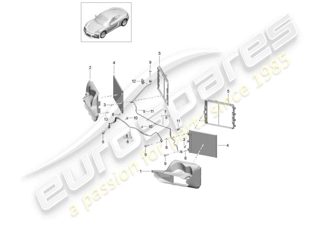 porsche 2021 (718 cayman) schéma des pièces avant du circuit de réfrigération