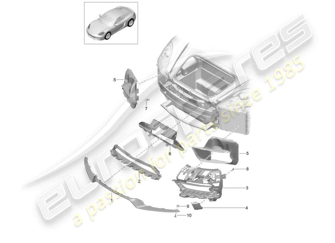 porsche 2021 (718 cayman) schéma des pièces du pare-chocs avant à guidage d'air, pack sport design et gts