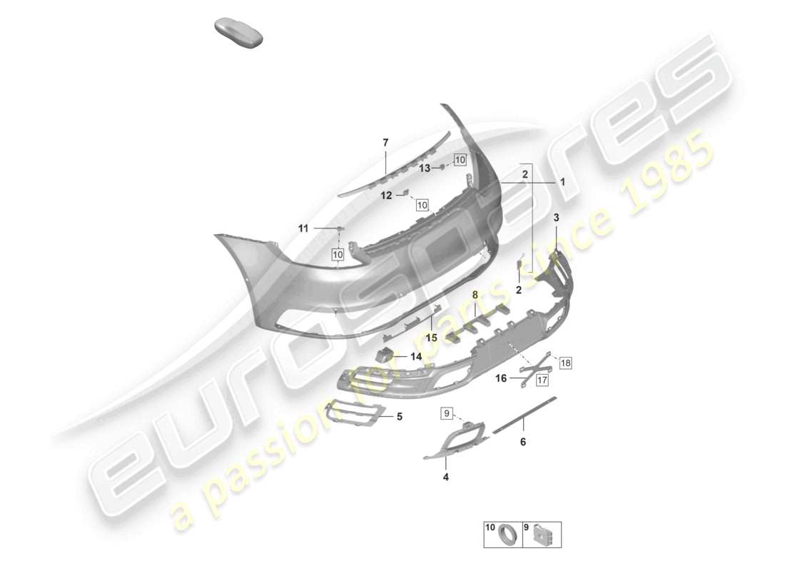 porsche 2023 (992-1) pare-chocs arrière avec : accessoires de base schéma des pièces