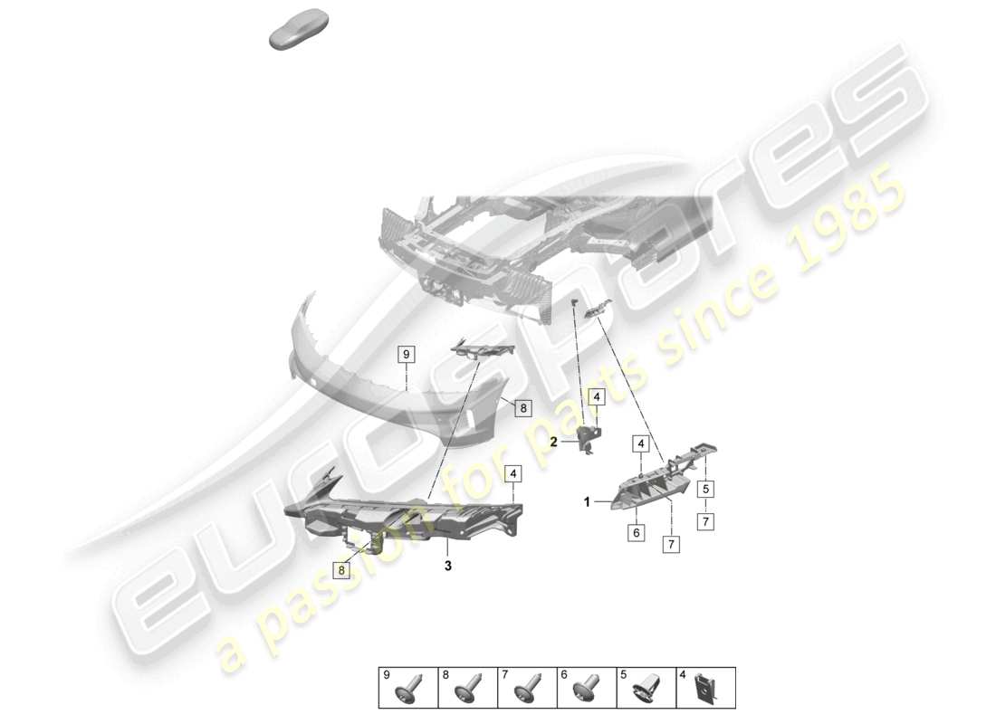 porsche 2025 (taycan 9j1-2) fixations de pare-chocs avant schéma des pièces