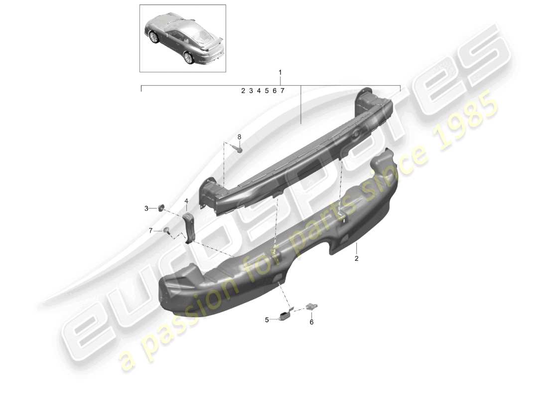 porsche 2021 (991-2 r/gt3/rs) support de pare-chocs arrière d - mj 2018>> schéma des pièces