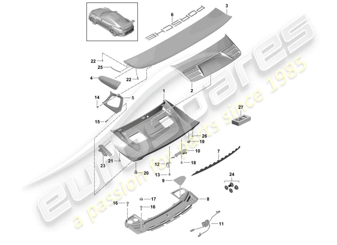 porsche 2021 (991-2 r/gt3/rs) couvercle arrière becquet arrière accessoires d - mj 2018>> schéma des pièces