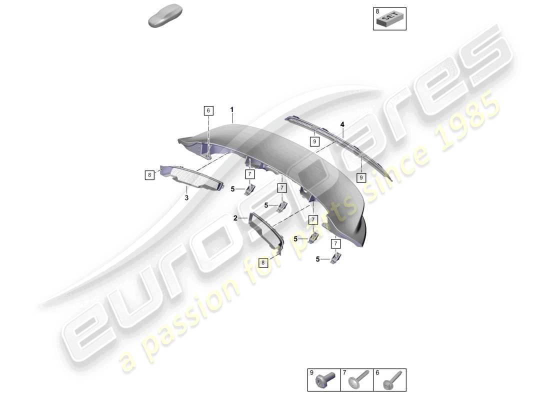 porsche 2025 (992-2 gt3) spoiler arrière schéma des pièces