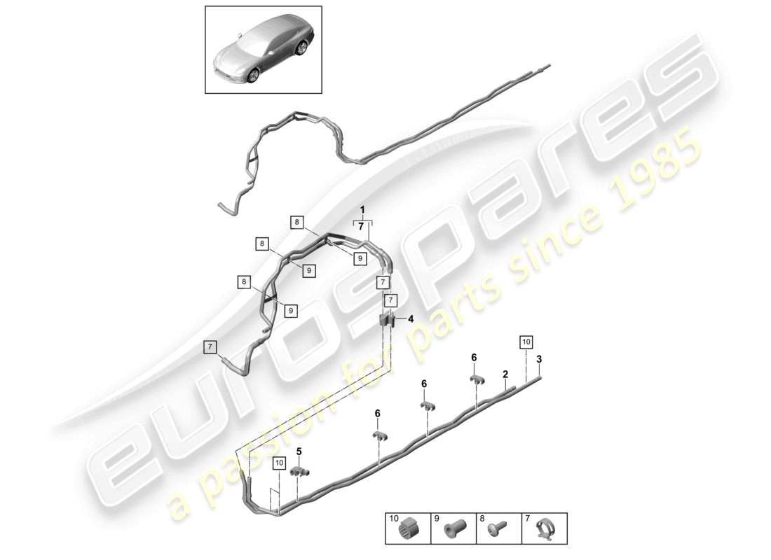 porsche 2021 (panamera 971-1) schéma des pièces du tuyau de liquide de refroidissement du longeron gauche et du soubassement