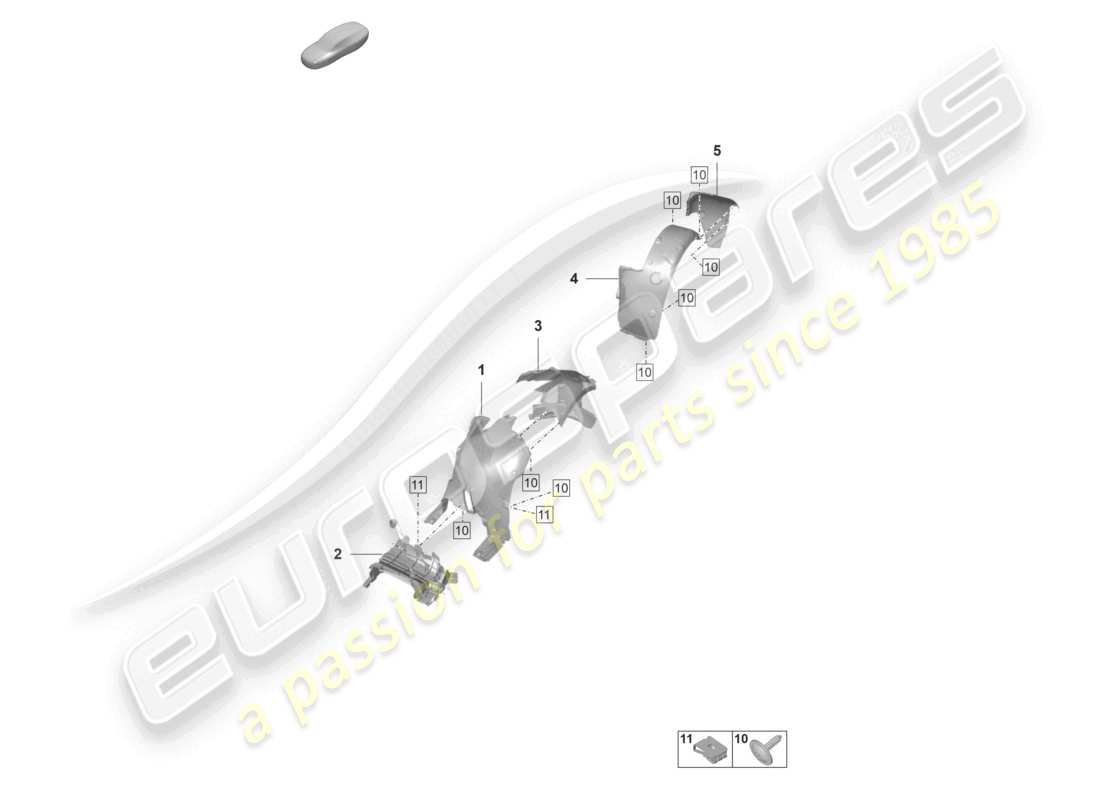porsche 2023 (992-1 gt3/rs/st) doublure de logement de roue schéma des pièces
