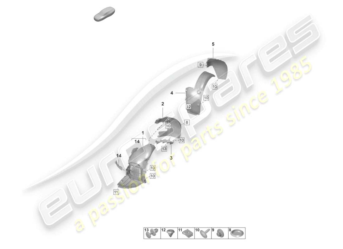 porsche 2023 (992-1 gt3/rs/st) doublure de logement de roue schéma des pièces
