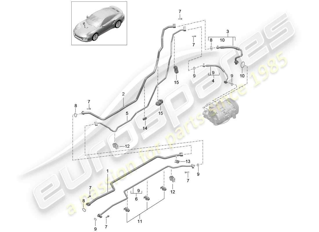 porsche 2018 (991-2 turbo) ligne réfrigérant schéma des pièces