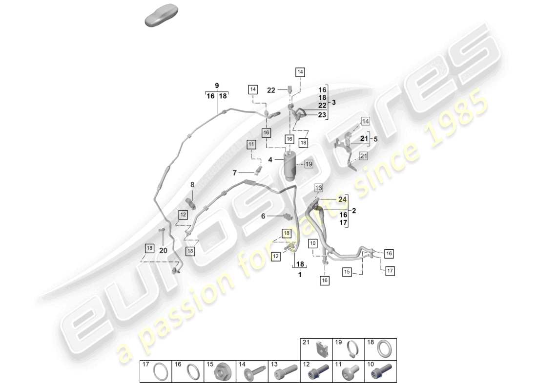 porsche 2023 (992-1 gt3/rs/st) schéma des pièces de la conduite de réfrigérant (détendeur > déshydrateur) pour climatisation lhd